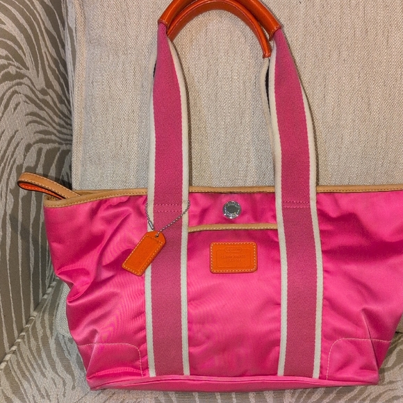 Coach Pink Orange Brown And White Shoulder Tote Bag